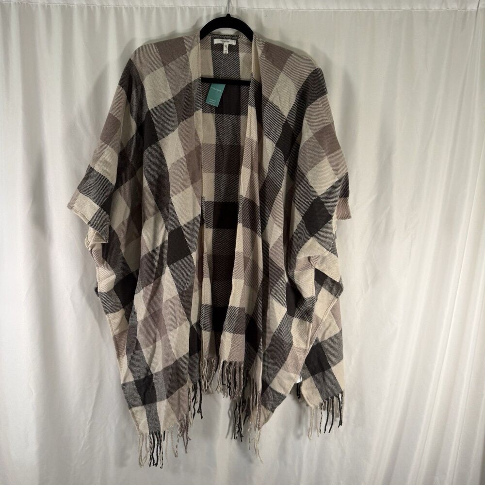 New Maurices Wrap Cardigan Women's One Size Grey Beige Fringe Trim